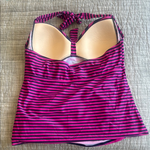 Pink and Navy Striped Halter Bathing Suit Top - Picture 2 of 3